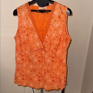 Cato Pink and Orange Sleeveless Graphic Fitted Blouse